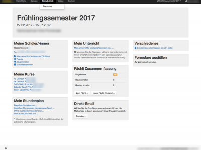 Menu Lehrer: Schulbetrieb