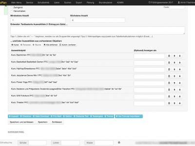 Formular Designer: Ausschnitt Freifachausschreibungen
